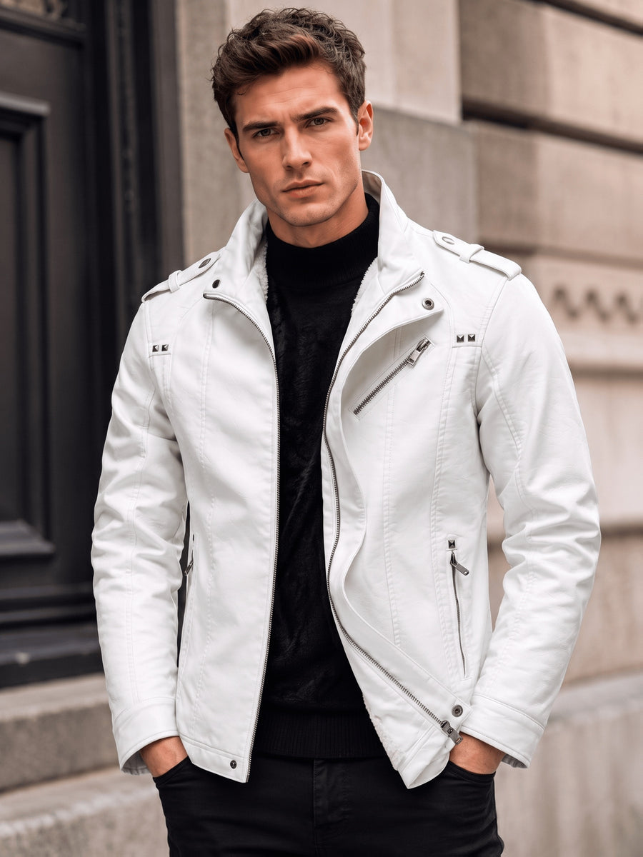 Veste en cuir PU longue, à col montant, détail du vêtement
