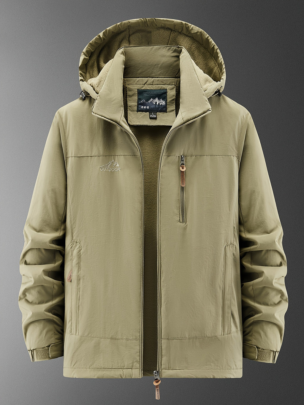 Veste pour homme, polaire, à capuche, vert olive