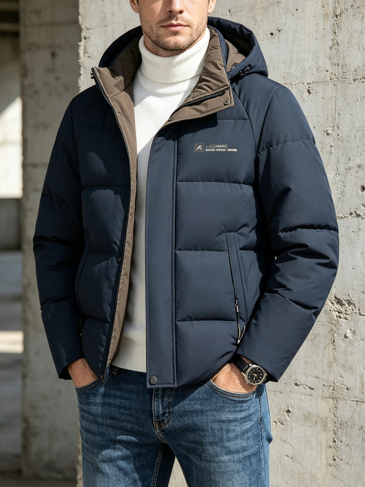 Manteau pour homme, coupe-vent, à capuche, bleu marine