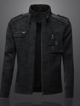Veste en cuir PU, à col montant, noir