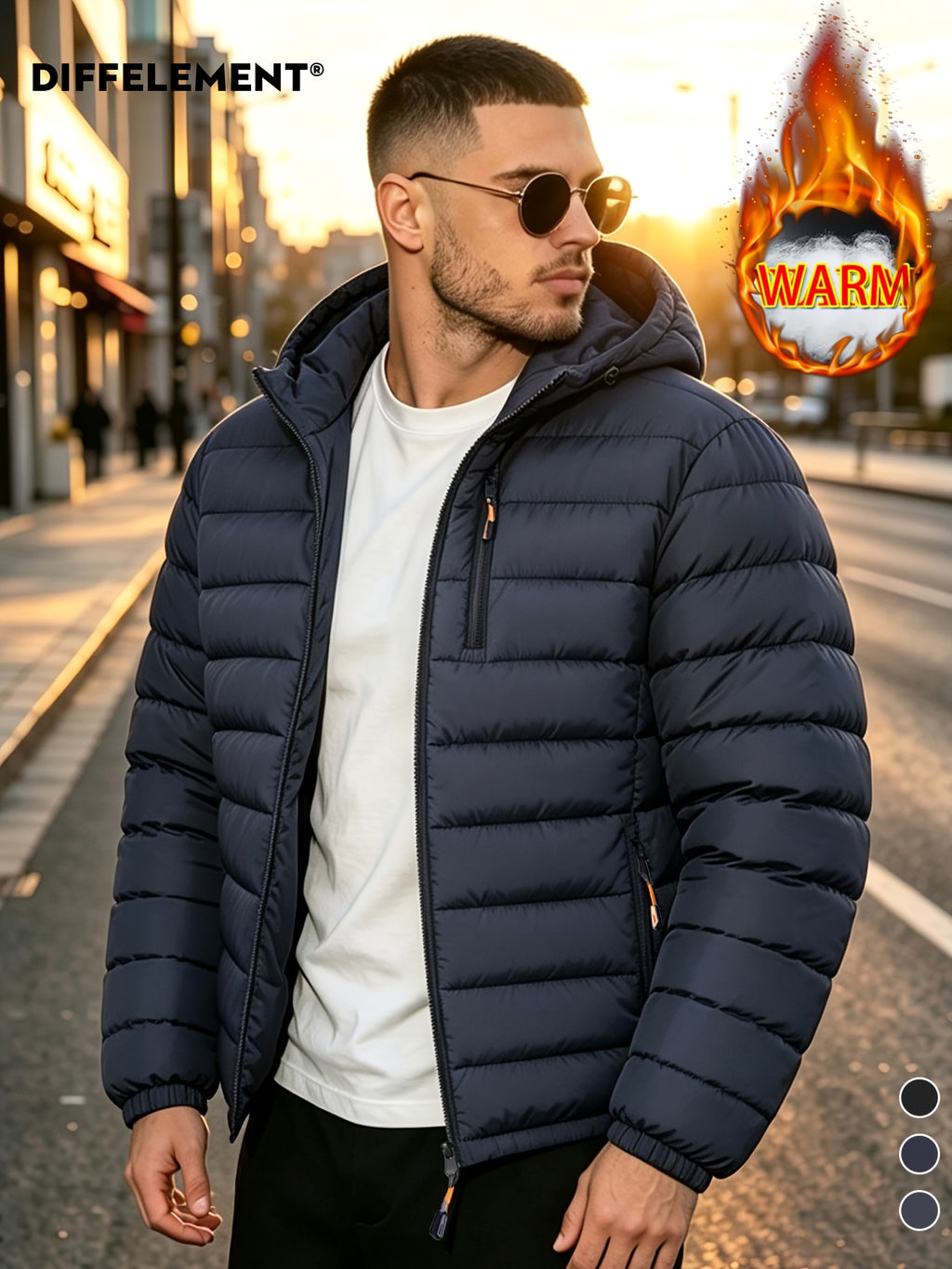 Veste pour homme, coupe-vent, à capuche, bleu marine