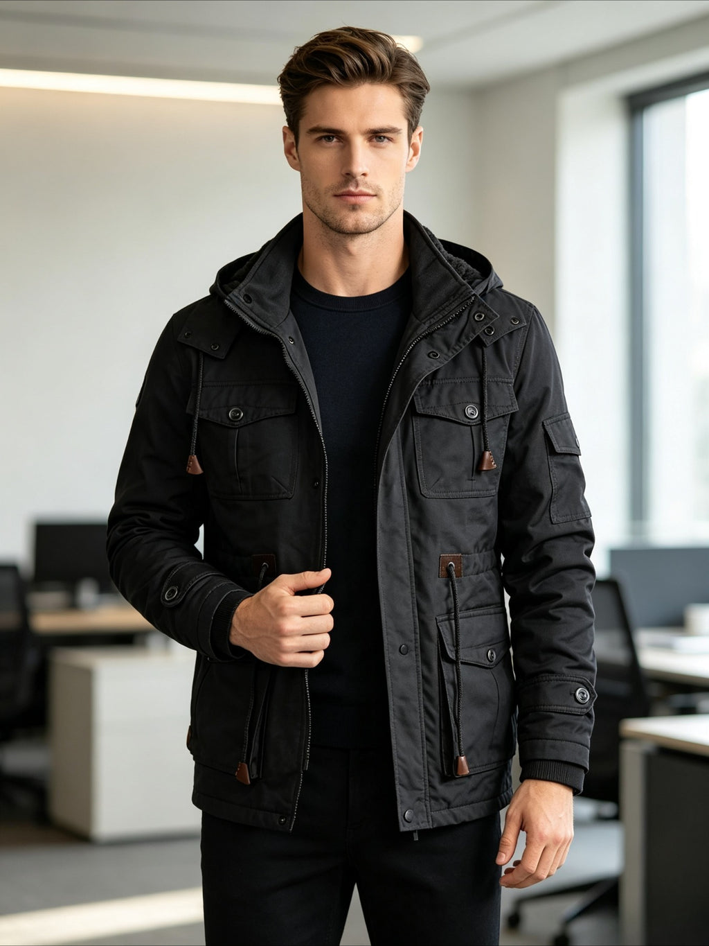 Veste pour homme, à revers, noir