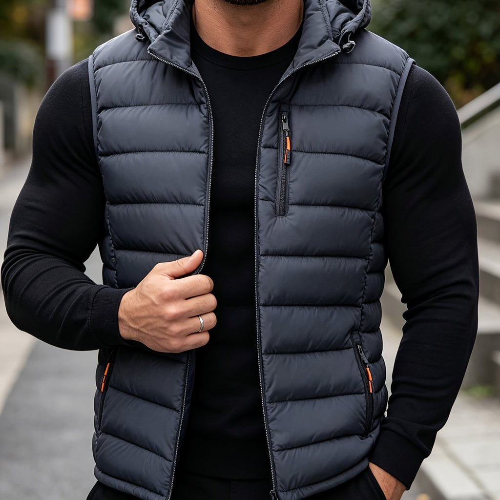 Veste matelassée, coupe-vent, à capuche, fermeture éclair, coloris gris