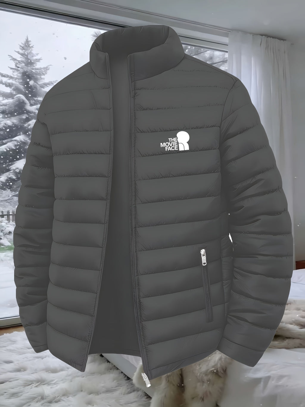 Veste pour homme, à col montant, gris