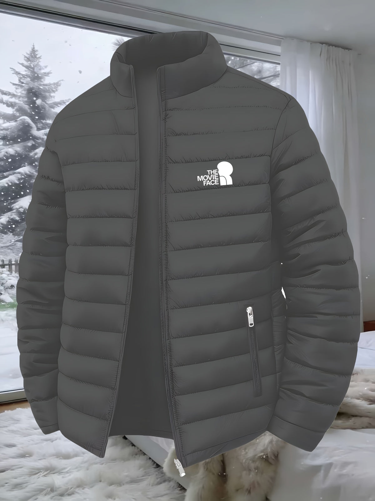 Veste pour homme, à col montant, gris