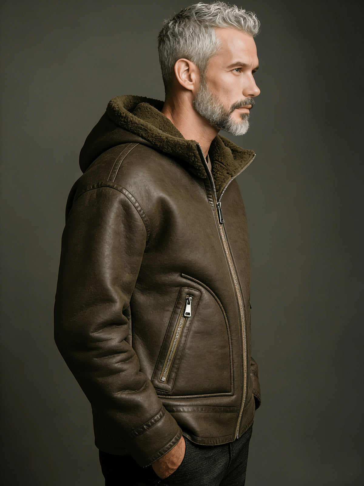 Manteau en fausse fourrure long pour homme, velours, à capuche