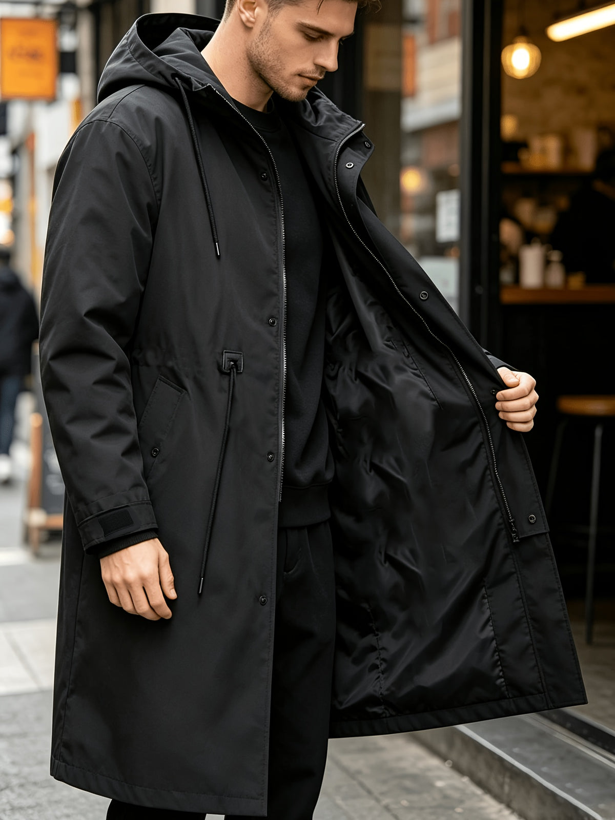 Trench pour homme, coupe-vent, à capuche