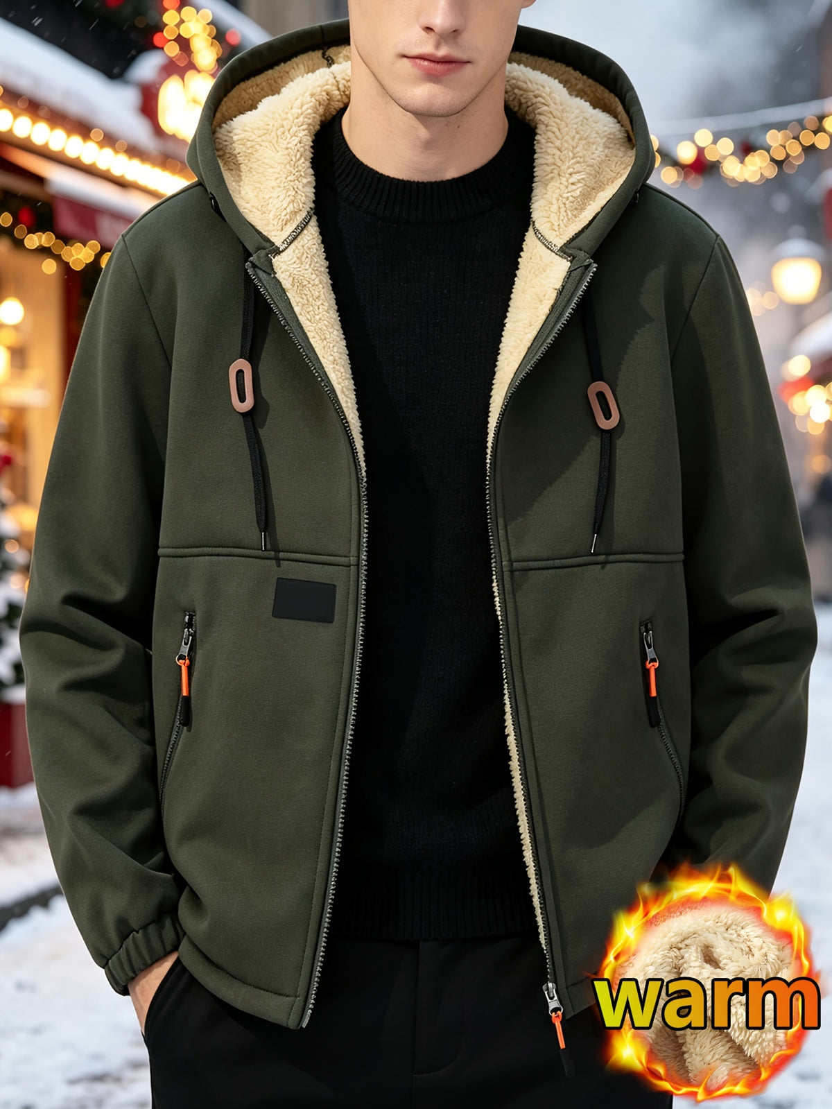 Manteau long pour homme, polaire, à capuche