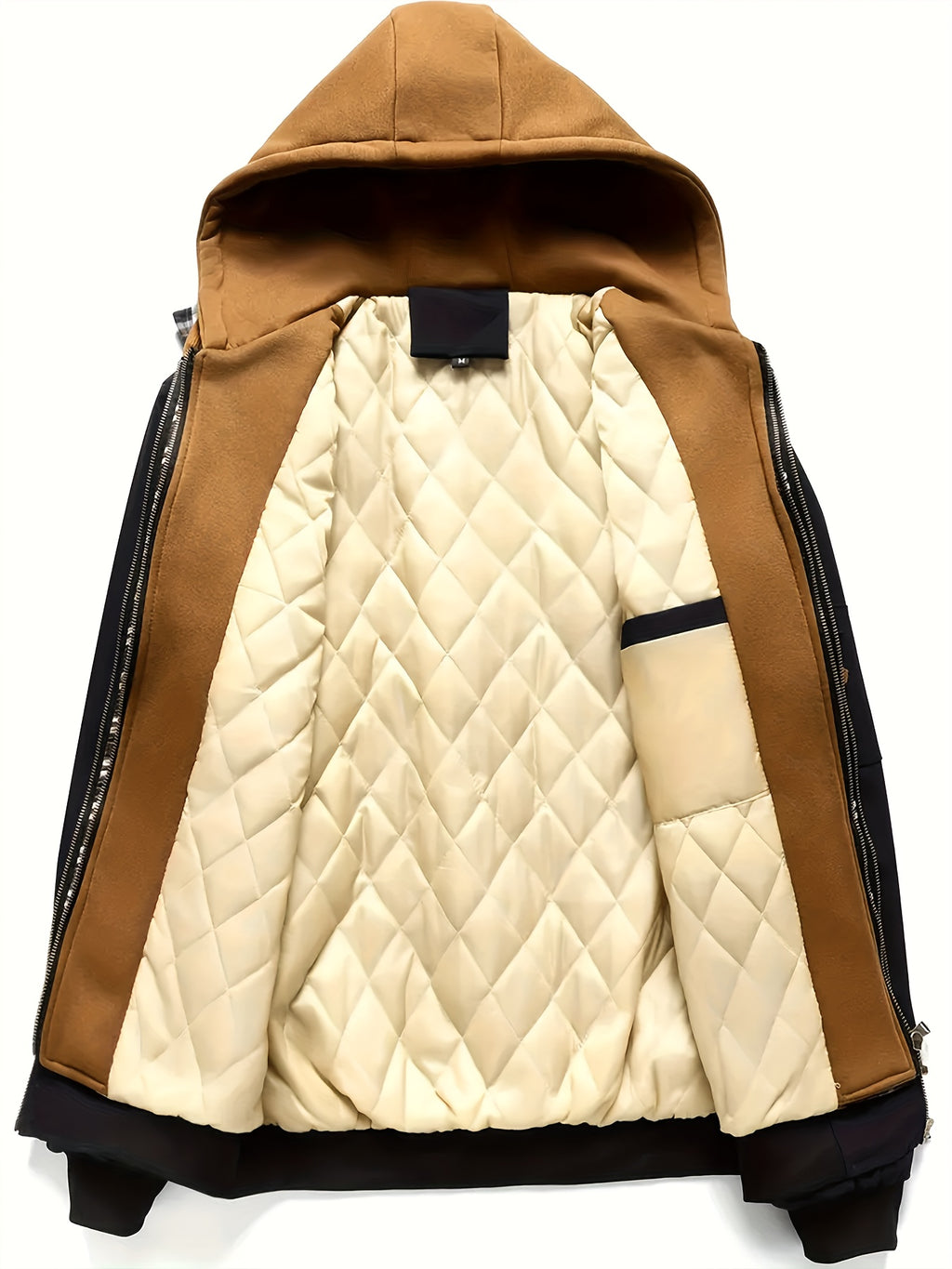 Veste pour homme, à carreaux, à capuche, kaki