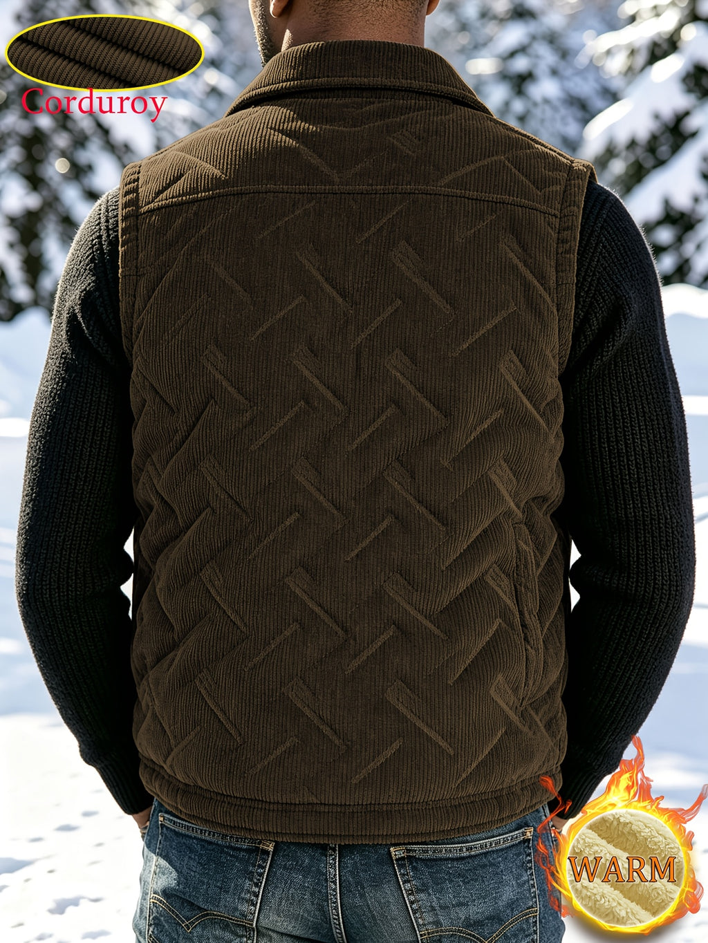Manteau matelassé, velours côtelé, à revers, détail du vêtement