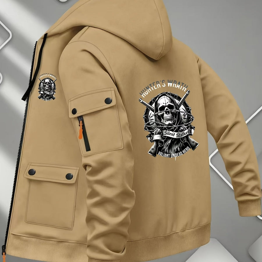 Veste long, à capuche, gris foncé, coloris kaki