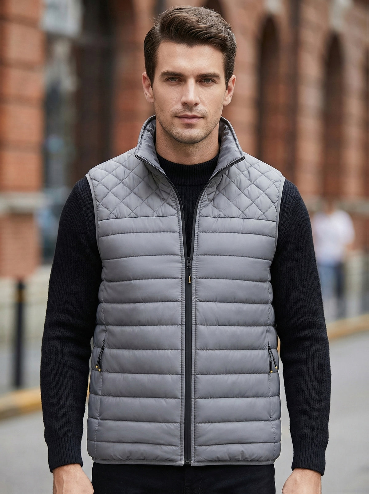 Gilet Homme Couleur Unie Col Montant, Cardigan Léger Sans Manches Automne Hiver, Veste Matelassée Décontractée pour les Trajets Quotidiens, Adaptable à Toute Occasion, photo 4 Image