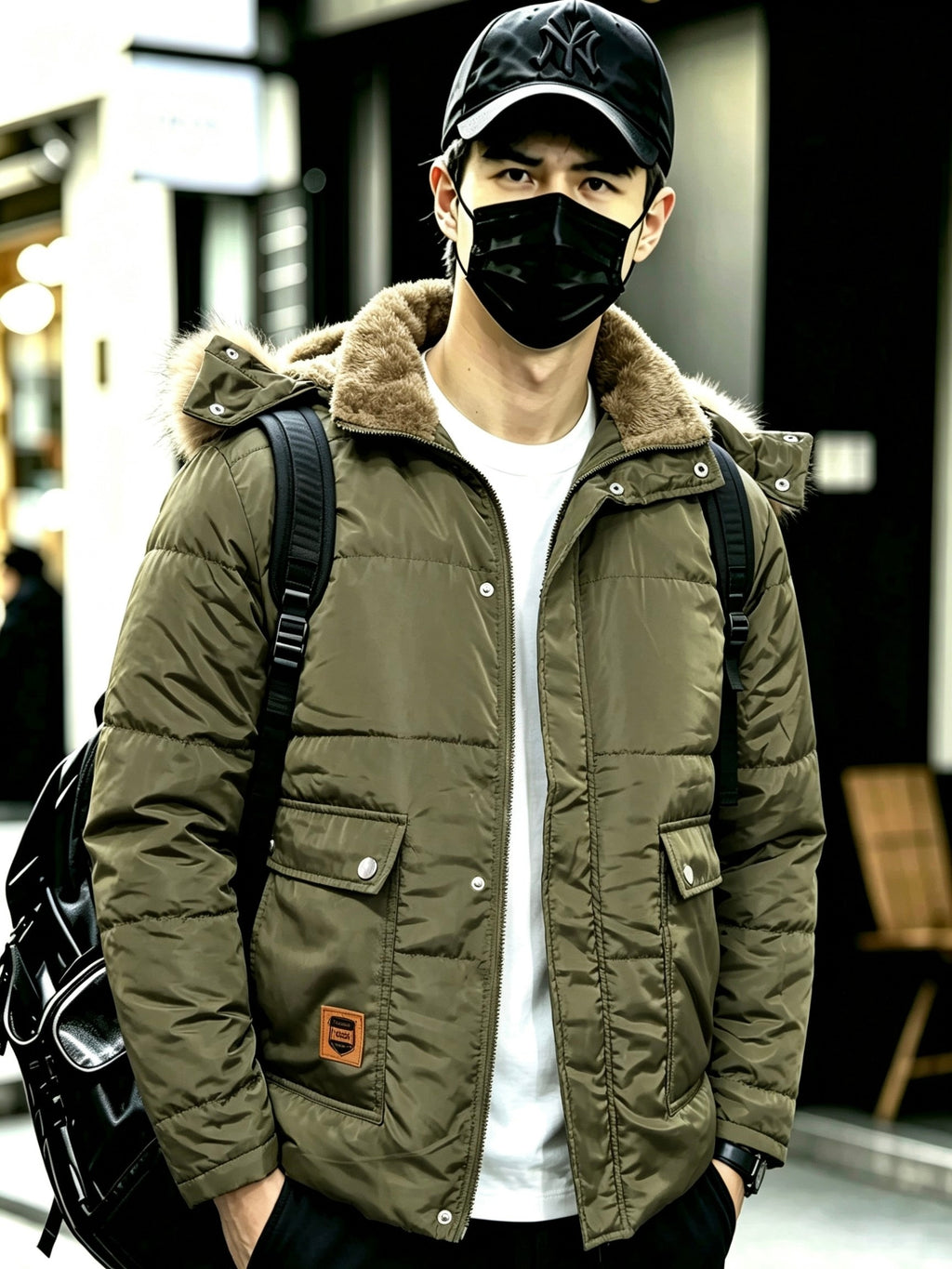 Manteau pour homme, grandes tailles, à capuche, olive