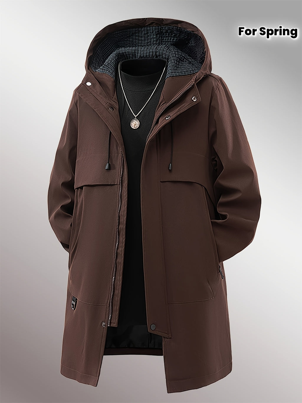 Manteau pour homme, à capuche, café