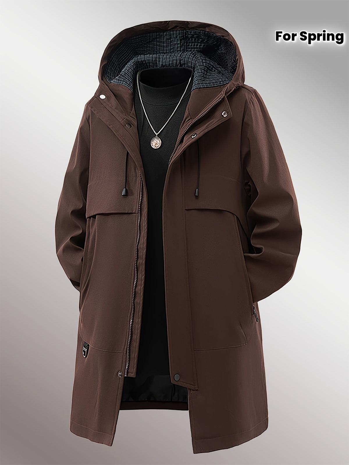 Manteau pour homme, à capuche, café