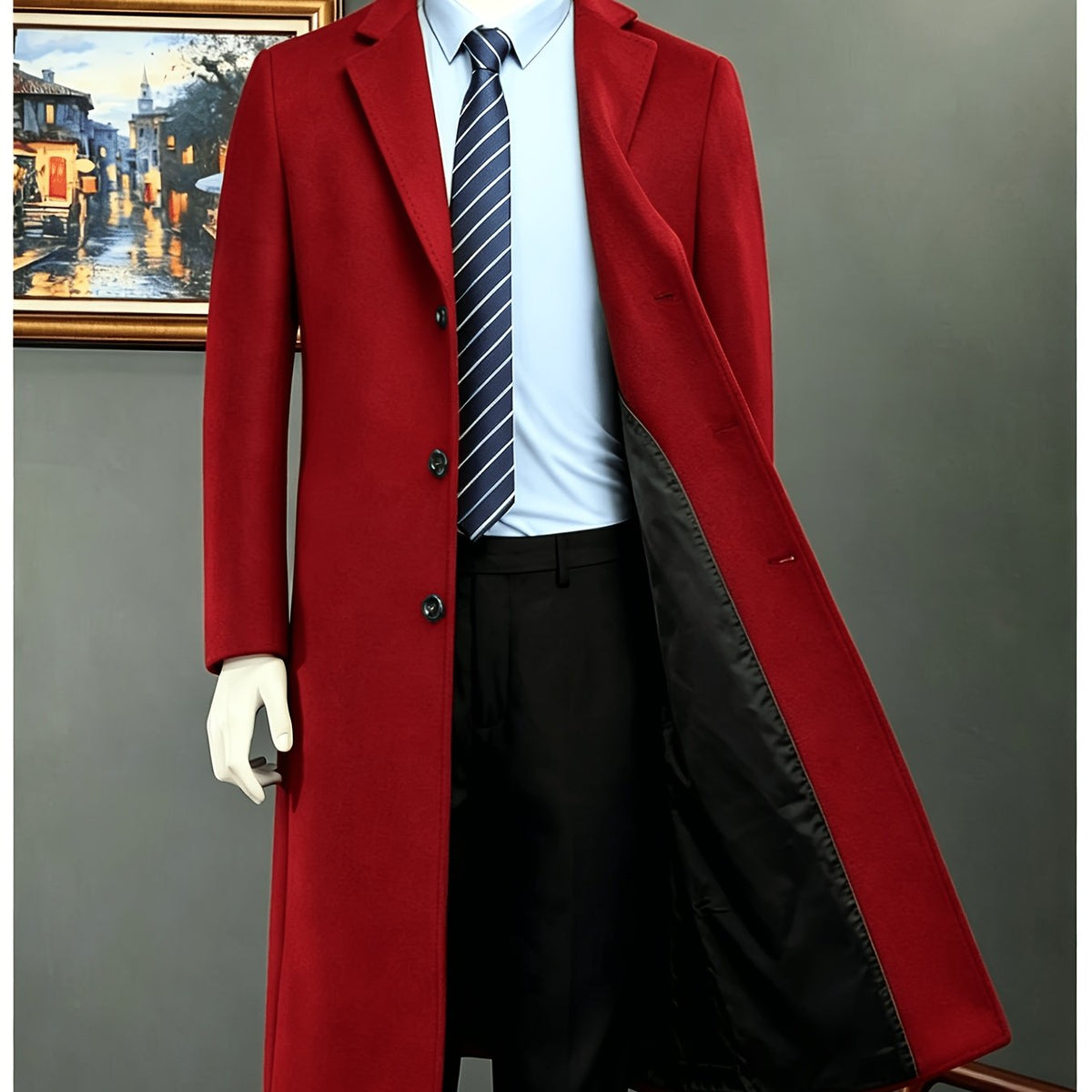 Veste, à revers, gris profond, coloris rouge écarlate, détail Image