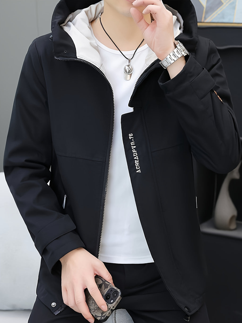 Veste pour homme, à capuche, 1x05 vêtements yijia-r6618 noir
