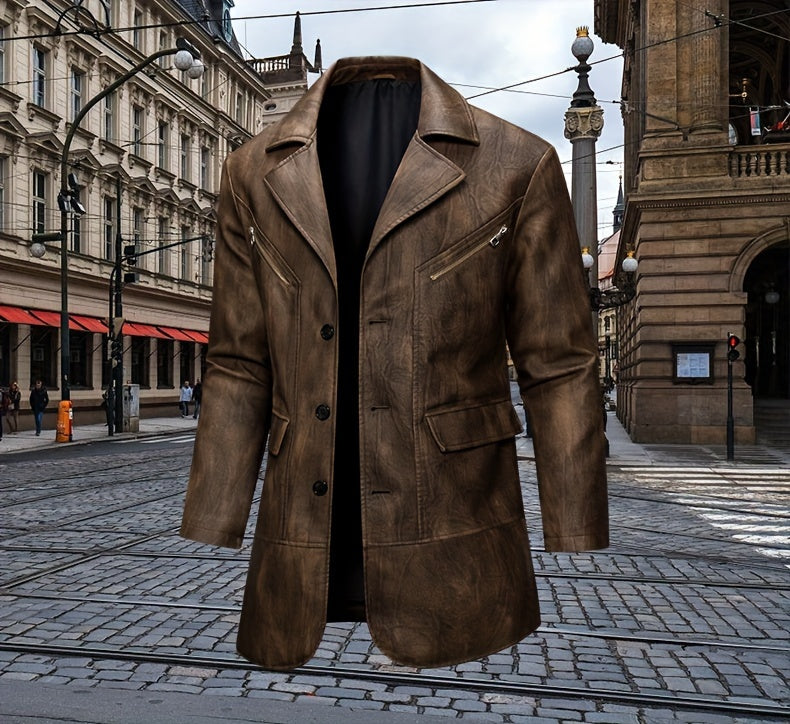 Manteau en cuir PU long, à revers