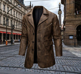Manteau en cuir PU long, à revers