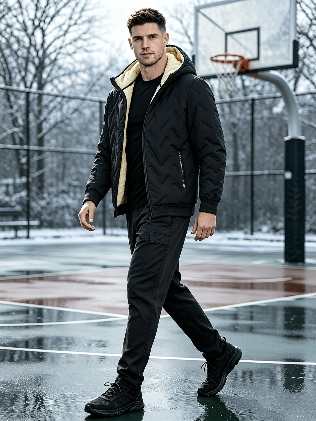 Veste matelassée pour homme, polaire, à capuche, gris