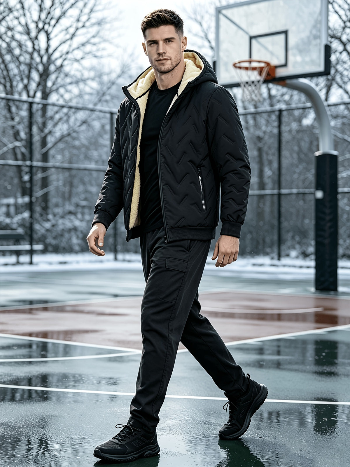 Veste matelassée pour homme, polaire, à capuche, gris