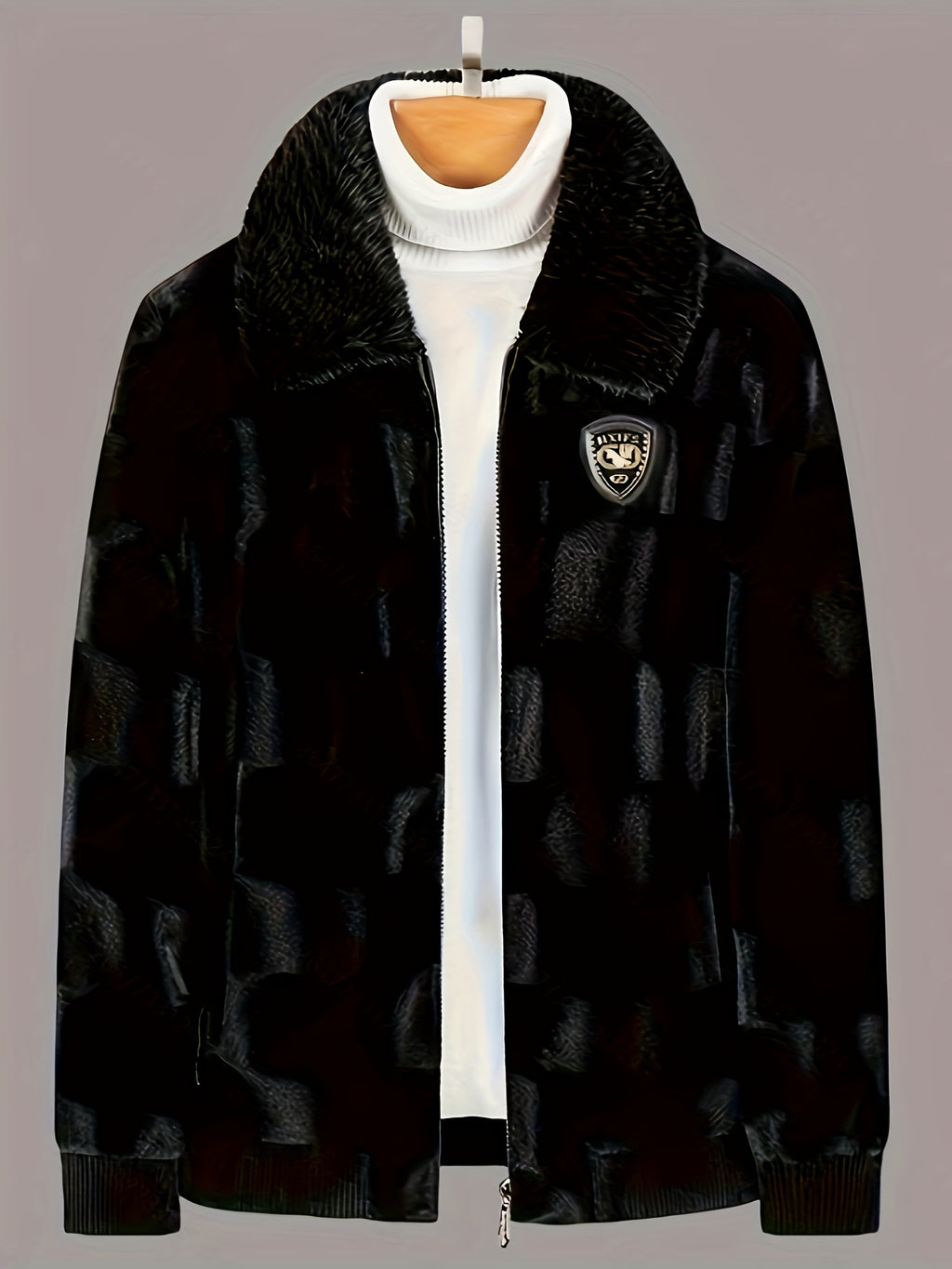 Manteau, à carreaux, à revers, noir, photo 8