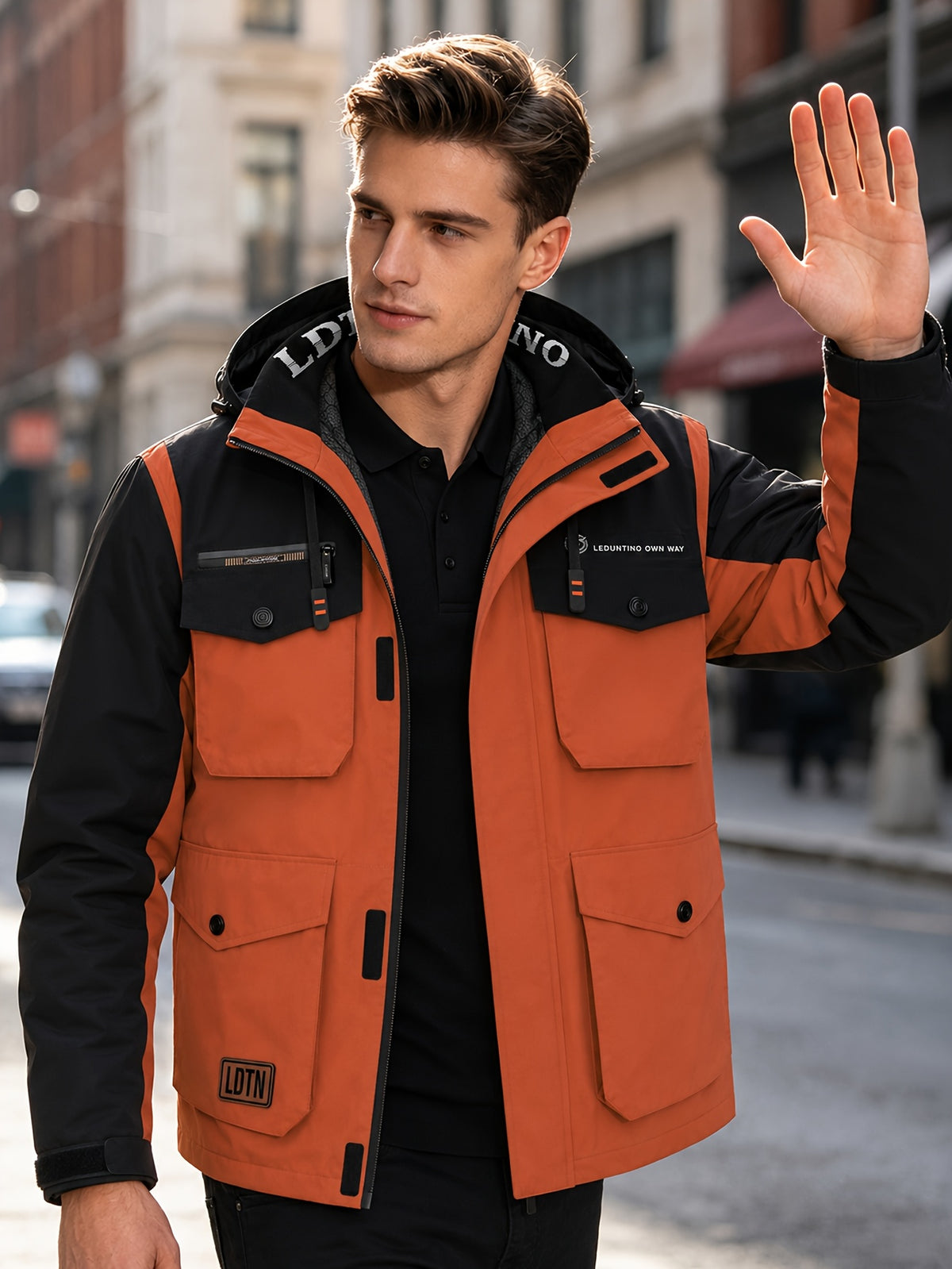 Veste pour homme, capuche amovible, gris foncé