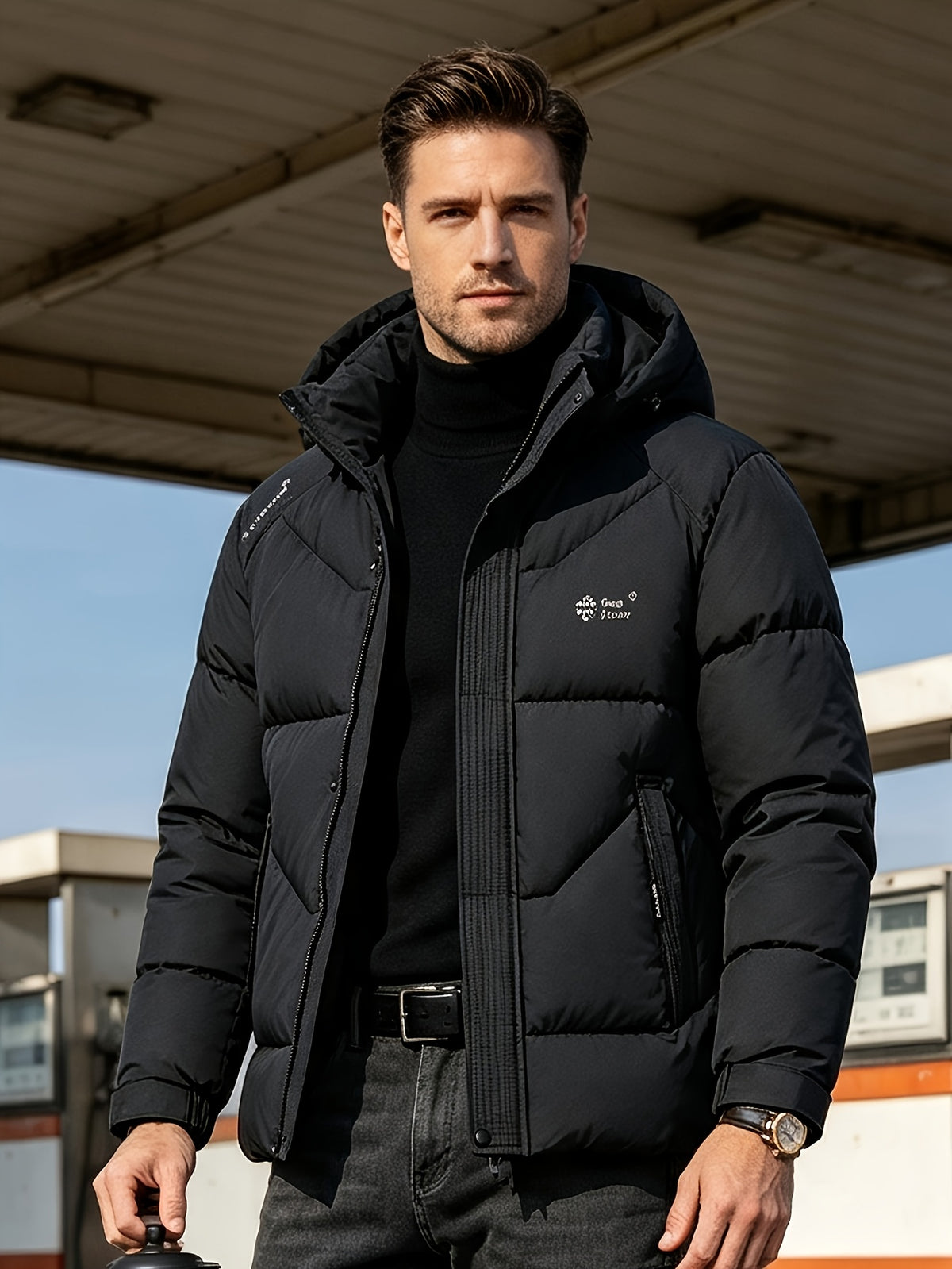 Veste matelassée pour homme, coupe-vent, à capuche, rouge brique