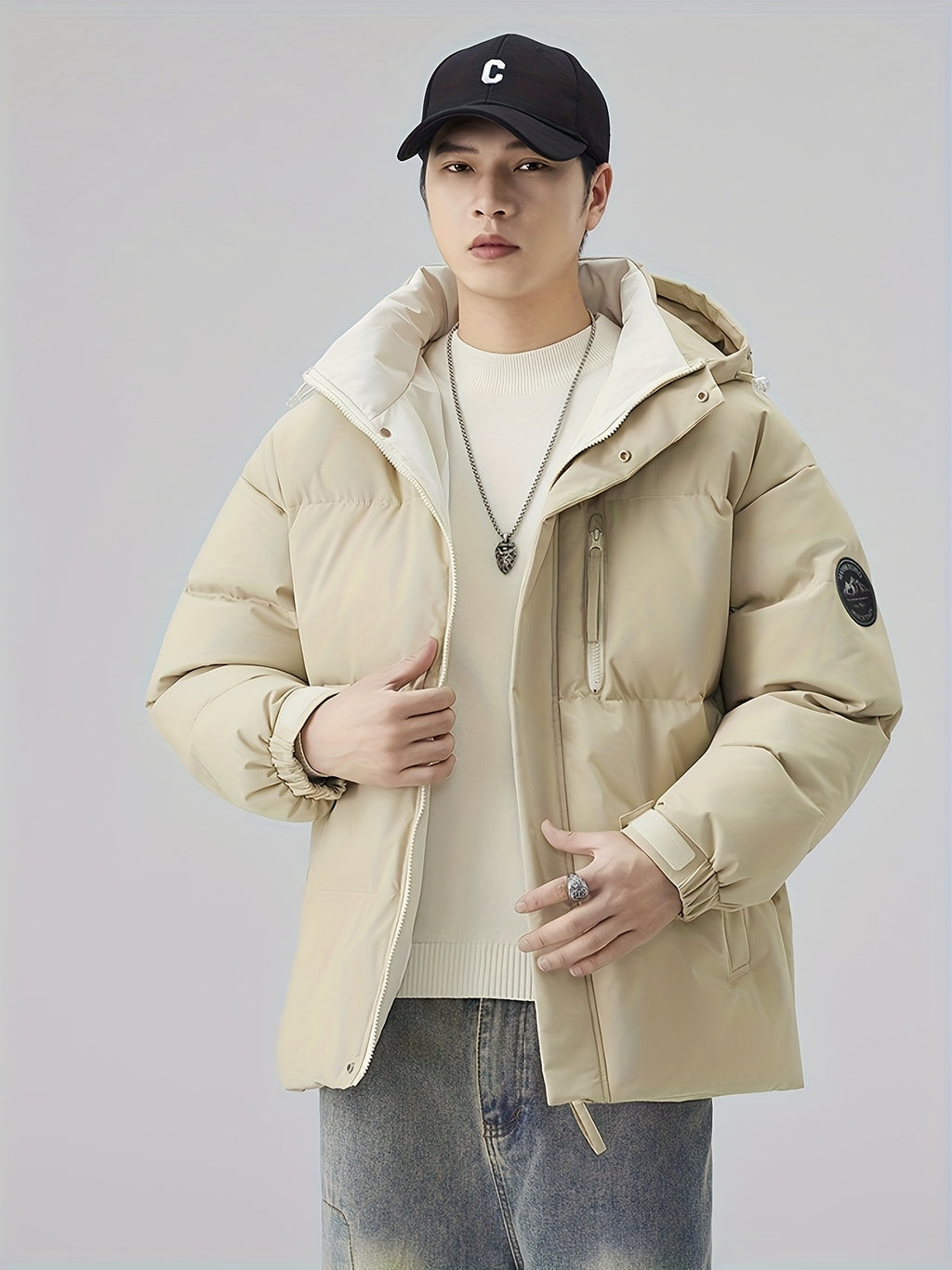 Manteau matelassé pour homme, à capuche, épi de blé jaune