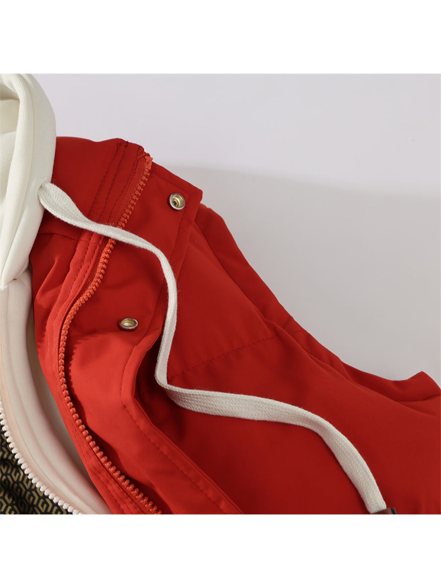 Gilet d'hiver chaud, design tendance sans manches aspect 2-en-1, capuche à cordon de serrage réglable, fermeture avant double ouverture par boutons-pression et fermeture éclair, poche de rangement pratique à insertion latérale, détails de bordu, photo 9