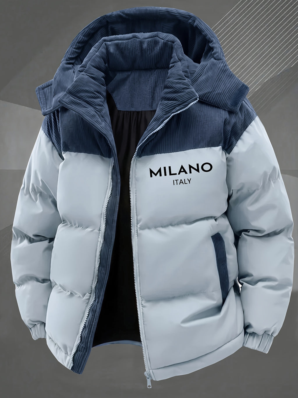 Veste pour homme, capuche amovible, bleu clair
