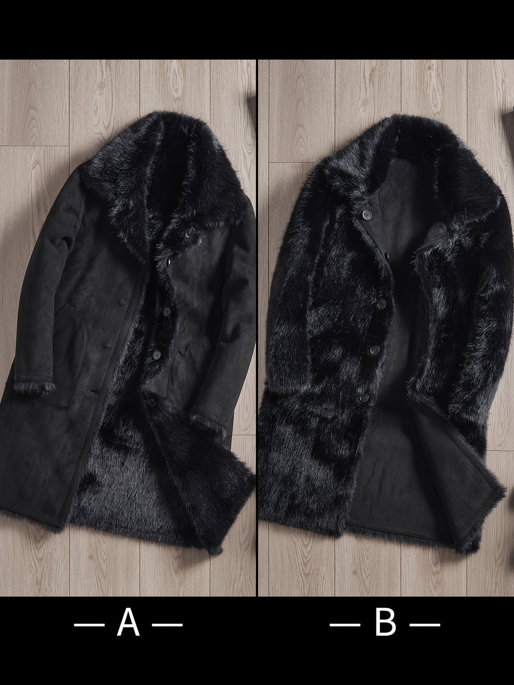 Manteau en fausse fourrure long pour homme, à revers