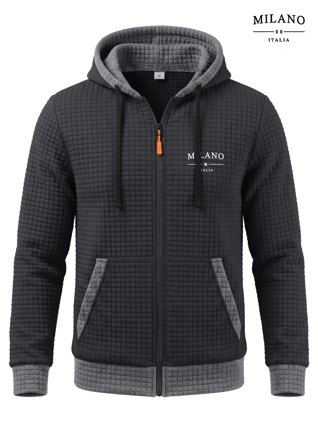 Veste pour homme, à carreaux, à capuche, ho noir