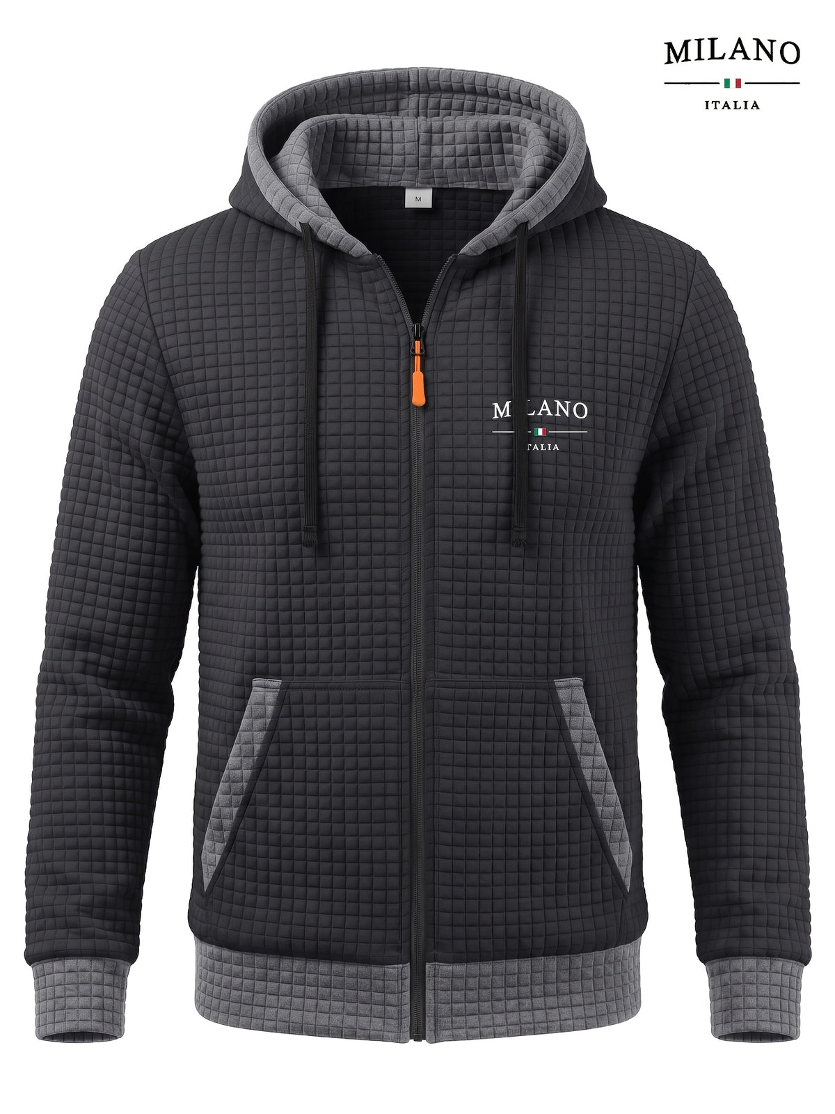 Veste pour homme, à carreaux, à capuche, ho noir