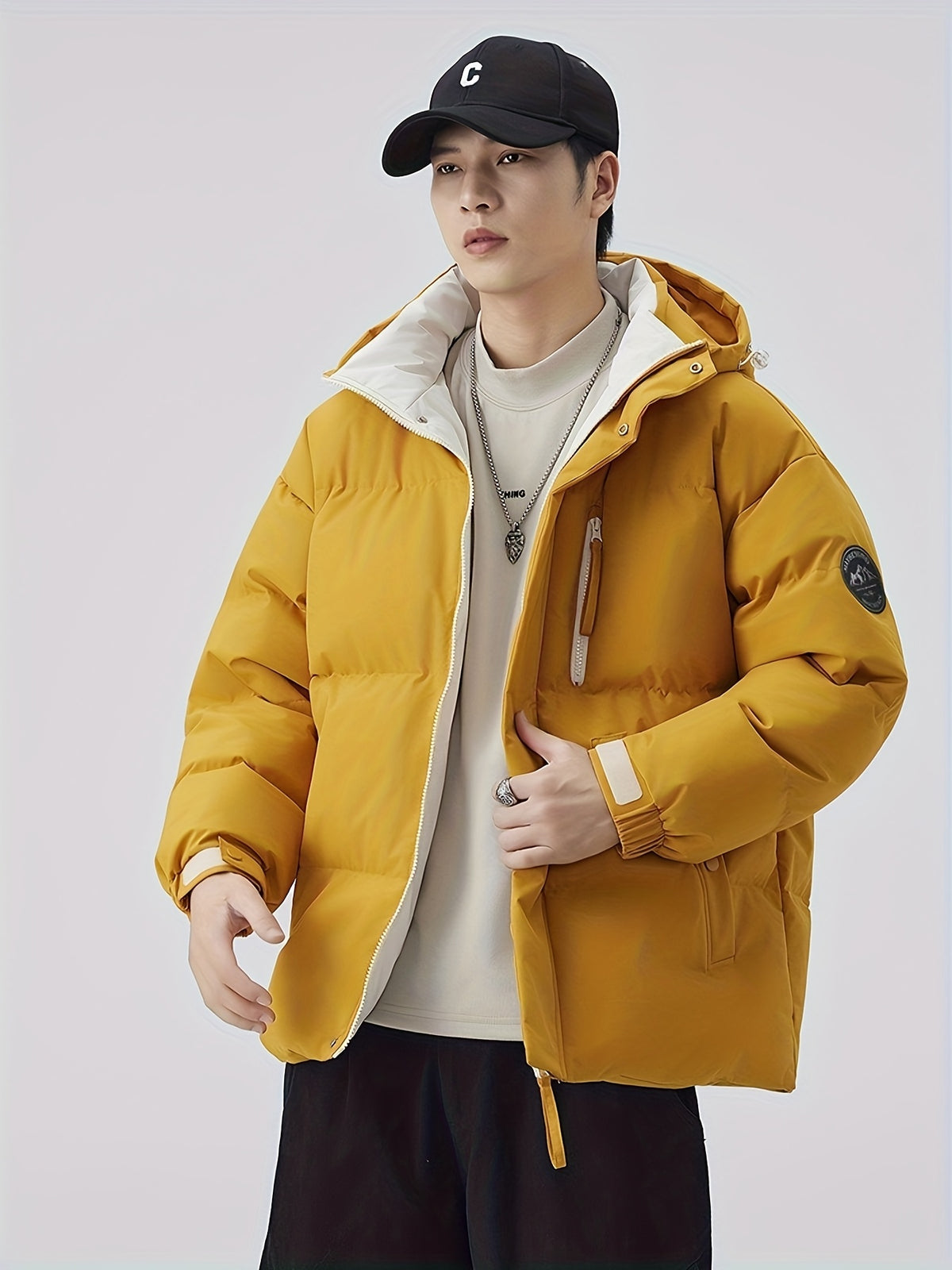 Manteau matelassé pour homme, à capuche, épi de blé jaune