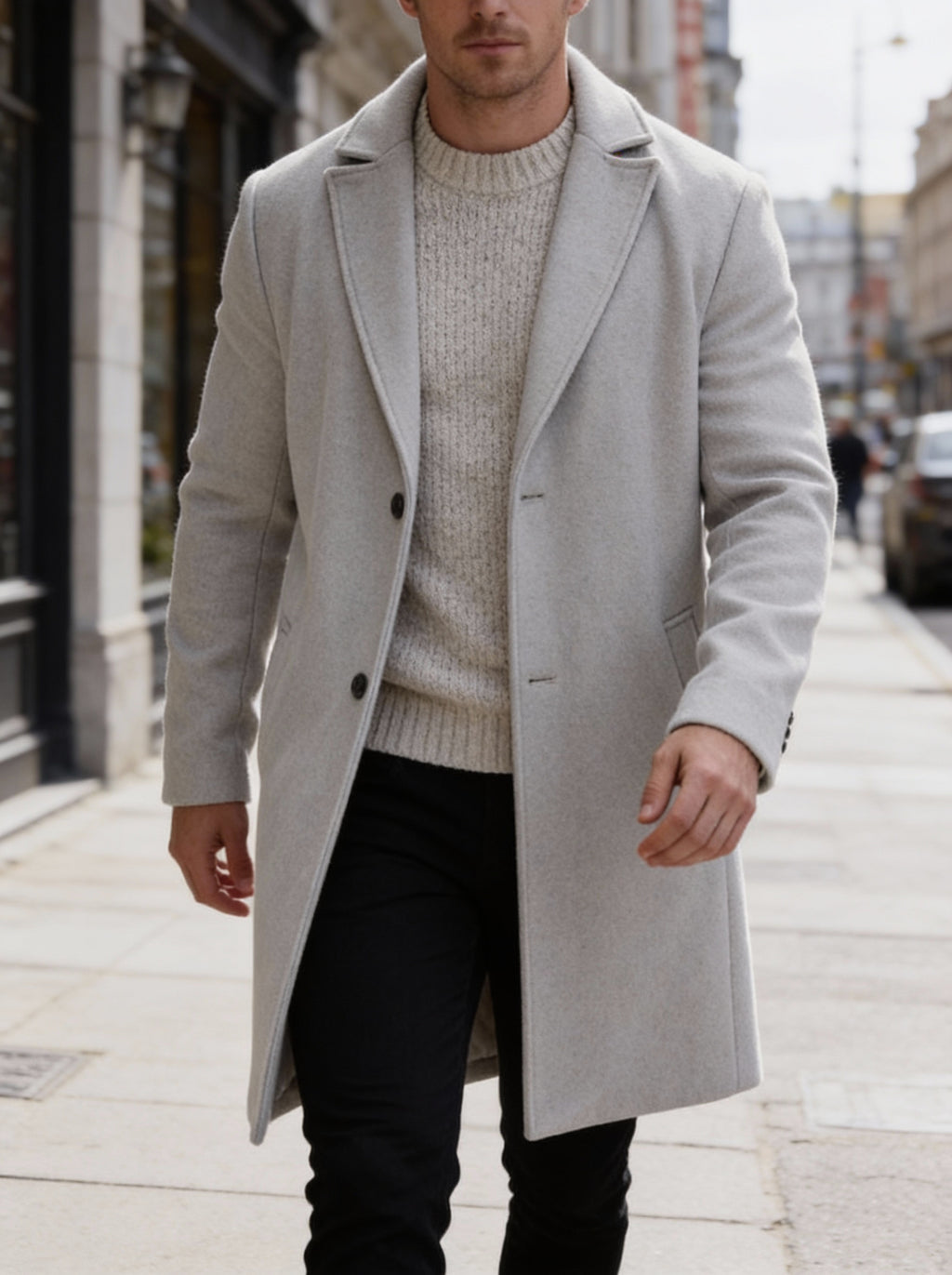 Manteau pour homme, à revers, gris clair