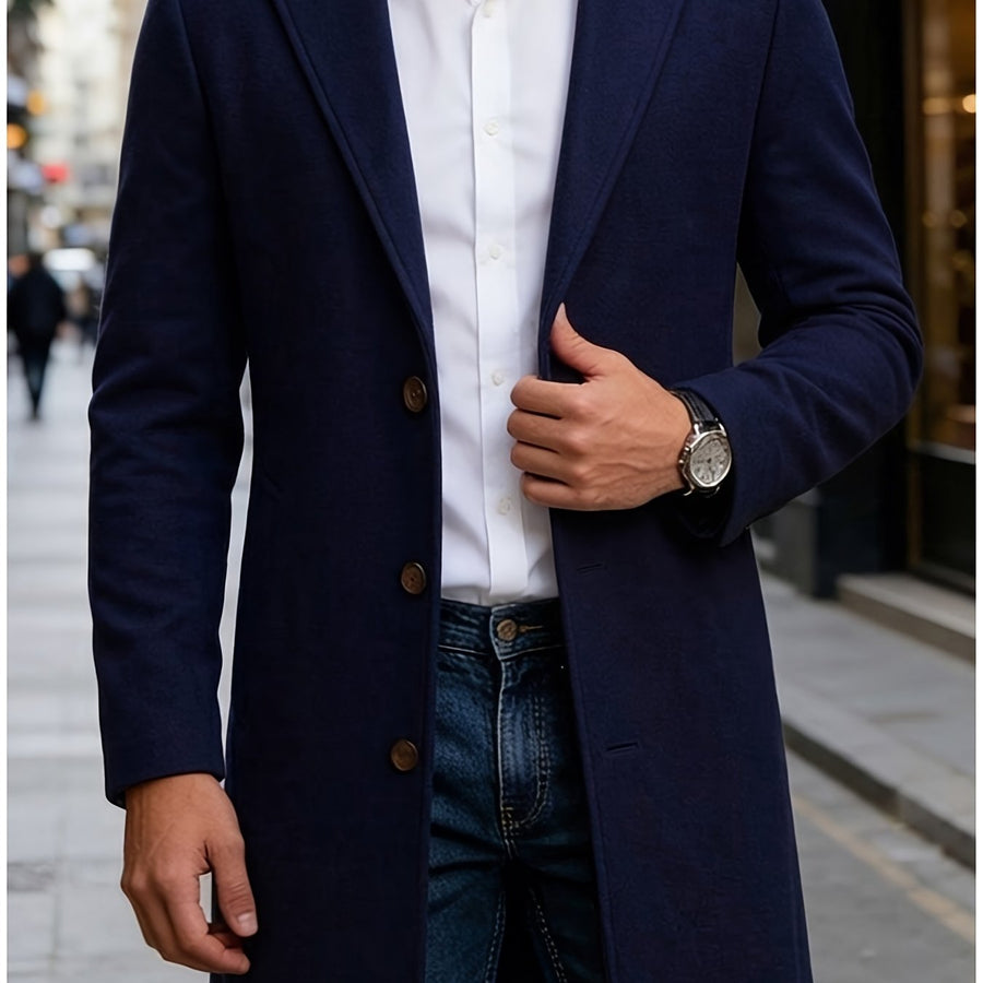 Trench long, à revers, kaki, coloris bleu marine