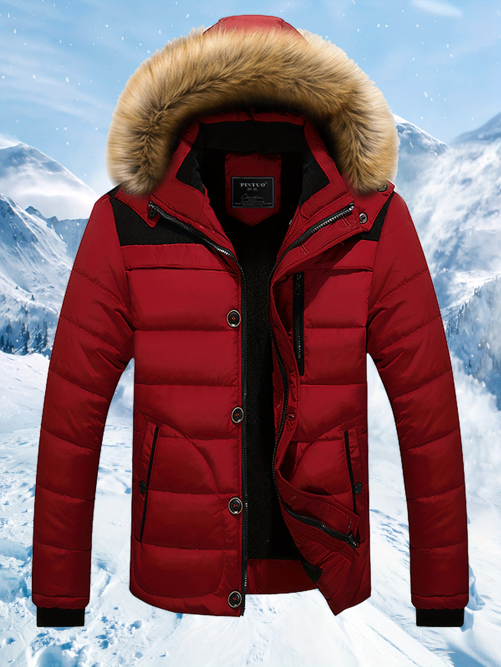 Veste matelassée pour homme, à capuche, rouge