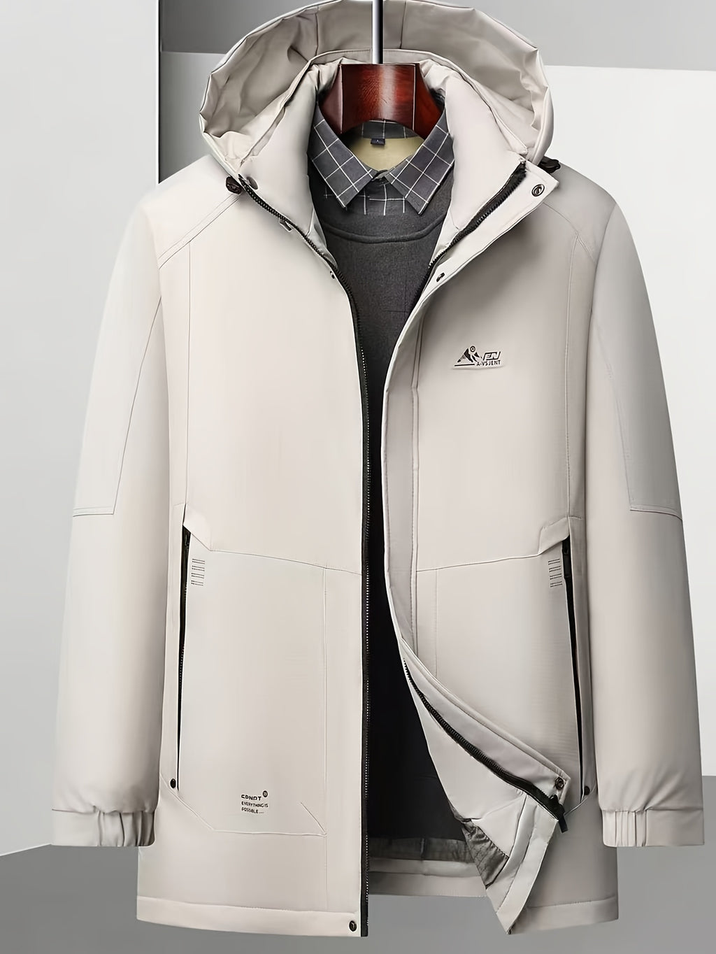 Manteau long pour homme, à capuche, café