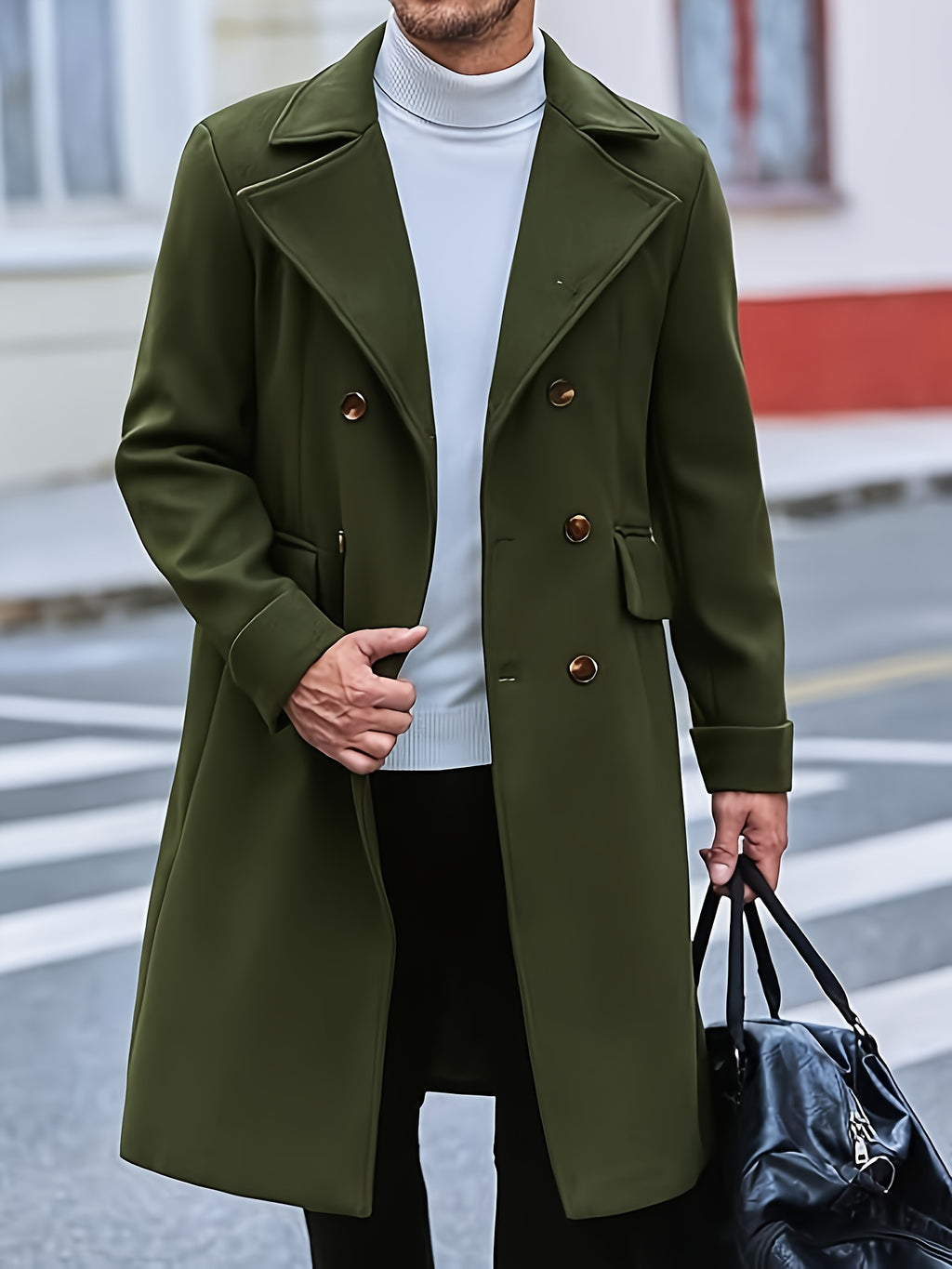 Manteau pour homme, à revers, brun jaunâtre