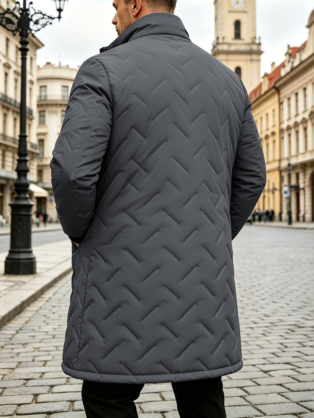 Parka long pour homme, polaire, à col montant