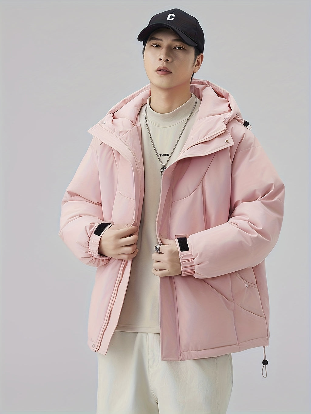 Manteau matelassé pour homme, patchwork, à capuche