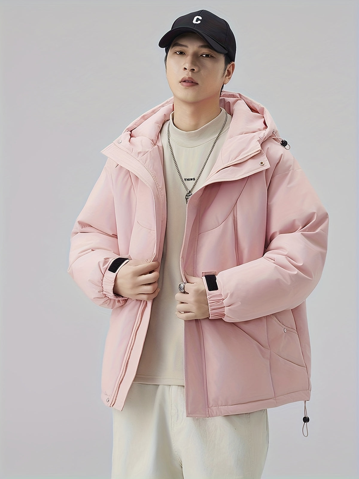 Manteau matelassé pour homme, patchwork, à capuche