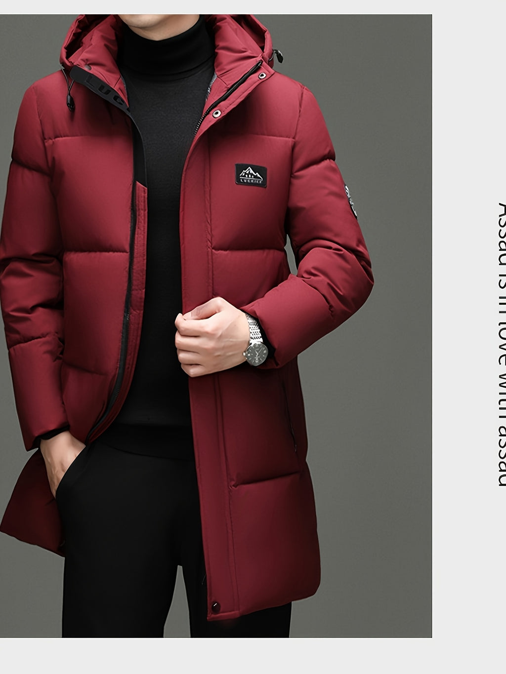 Manteau matelassé long pour homme, à capuche, noir