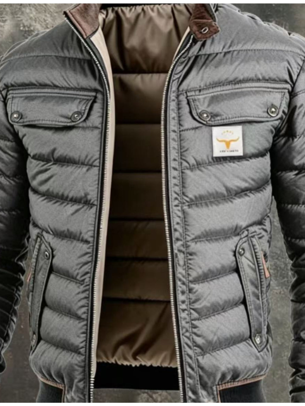 Veste matelassée pour homme, à col montant, gris