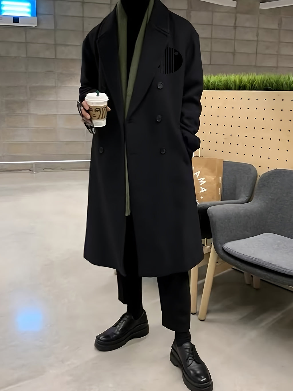 Manteau long pour homme, à rayures, à revers