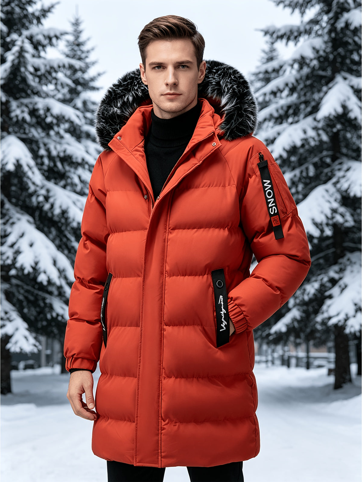 Manteau matelassé pour homme, capuche amovible, col montant