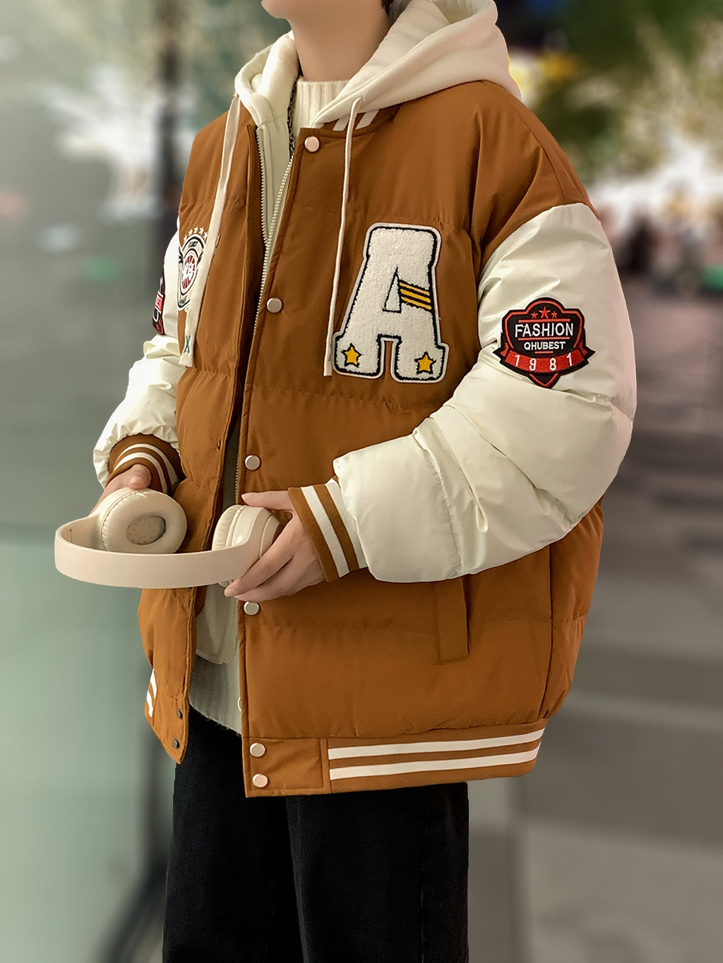 Veste courte à capuche hiver homme broderie complexe tendance marque épaissie costume pain chaud 5760L