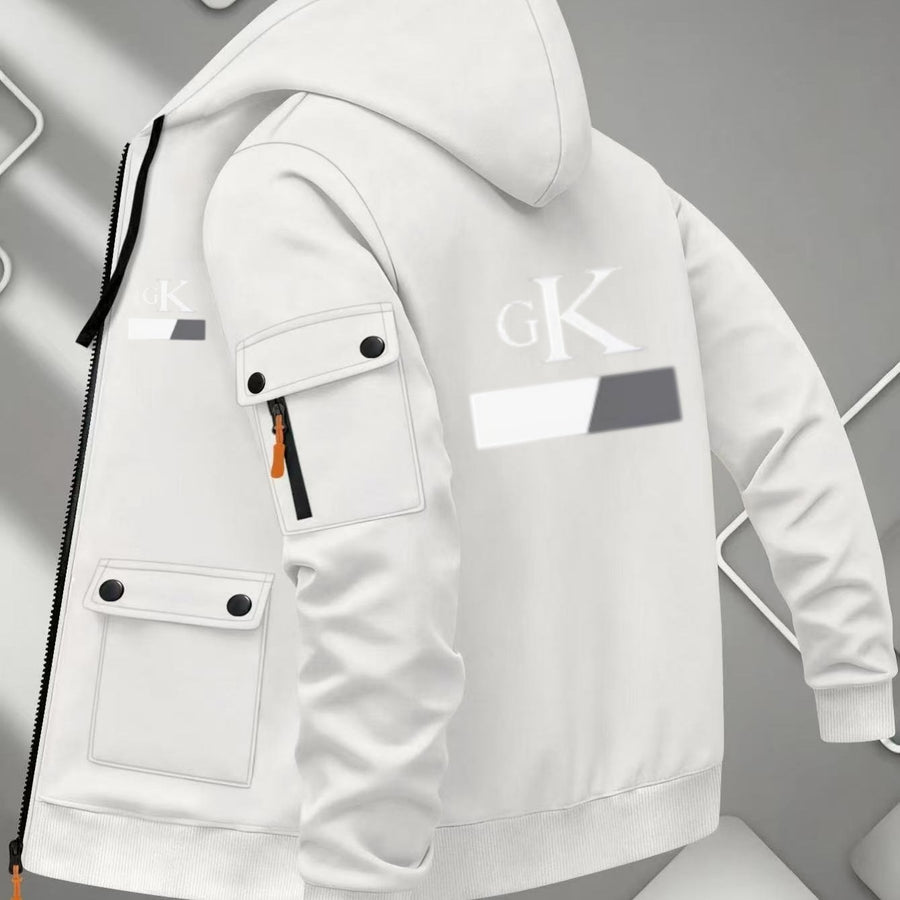 Veste, à capuche, couleur marine, coloris blanc