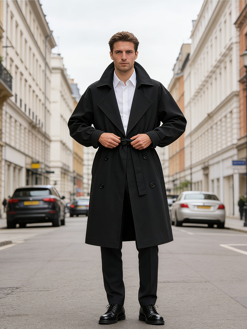 Trench mi-long pour homme, à revers, mi-long